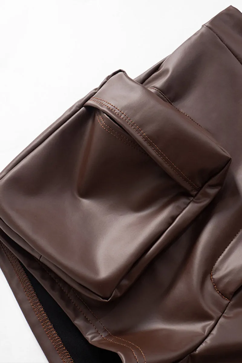 PS3263 Vegan Leather Cargo Shorts Pant