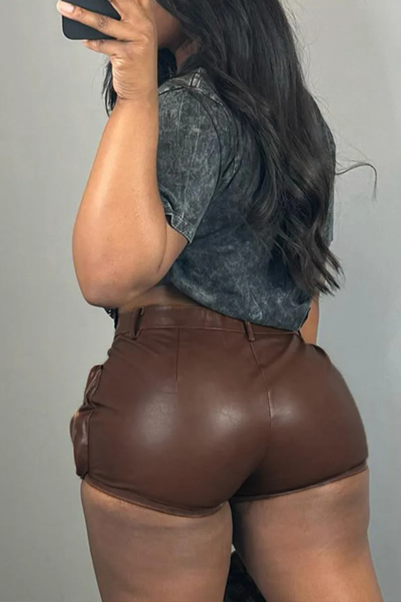 PS3263 Vegan Leather Cargo Shorts Pant