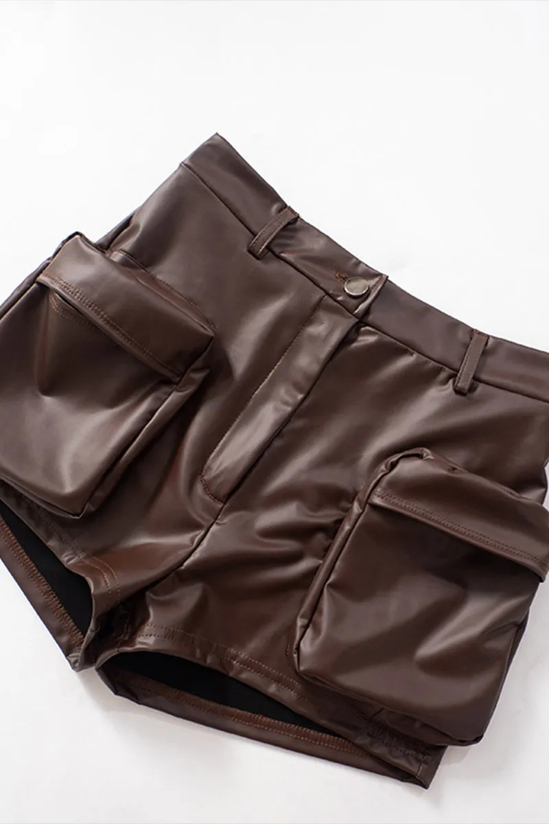 PS3263 Vegan Leather Cargo Shorts Pant