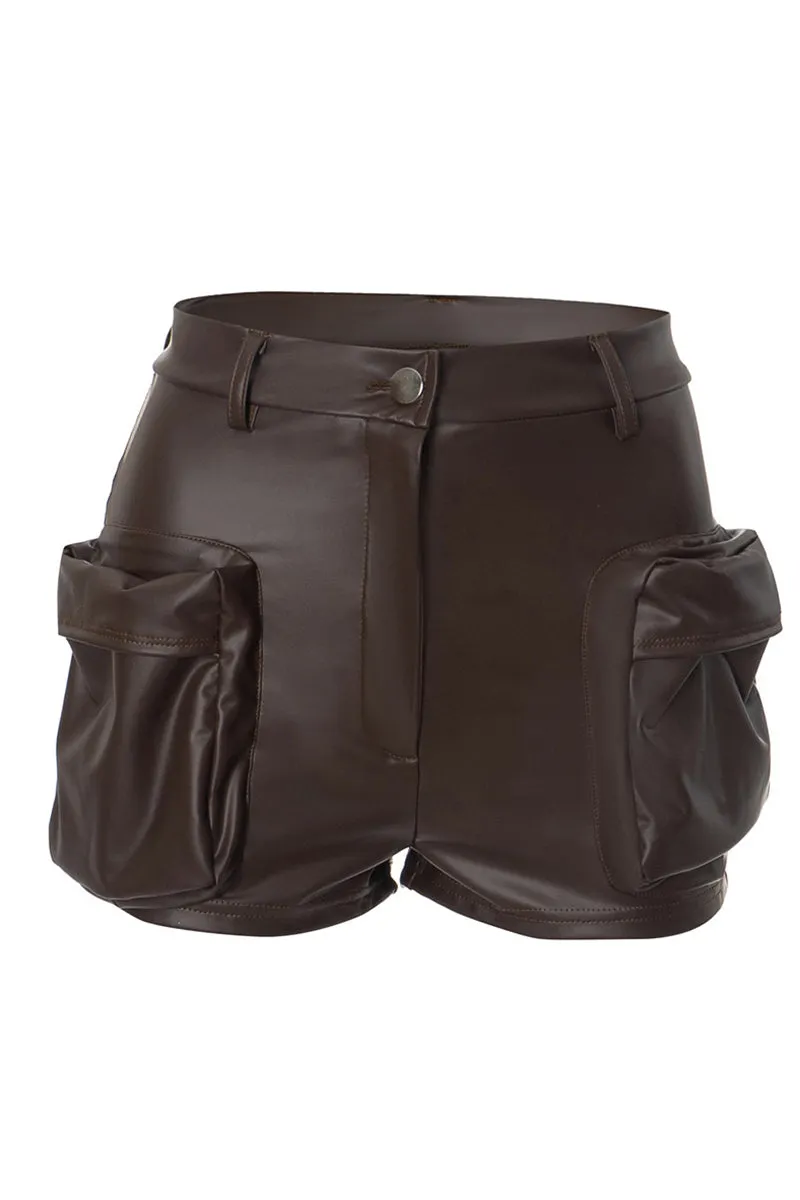 PS3263 Vegan Leather Cargo Shorts Pant