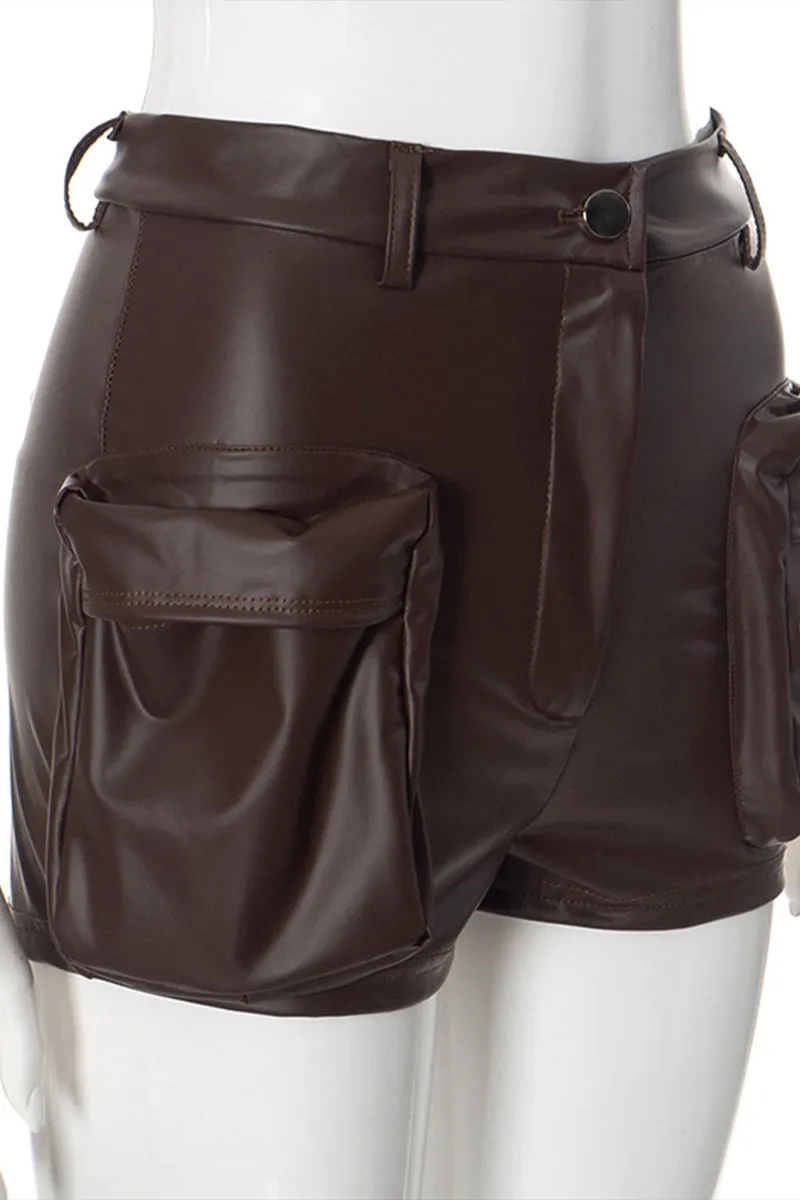 PS3263 Vegan Leather Cargo Shorts Pant