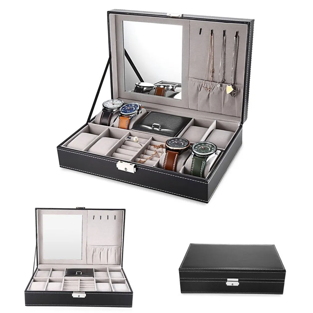 PU Leather Watch Box Jewelry Case Storage Box Organizer f Display Holder