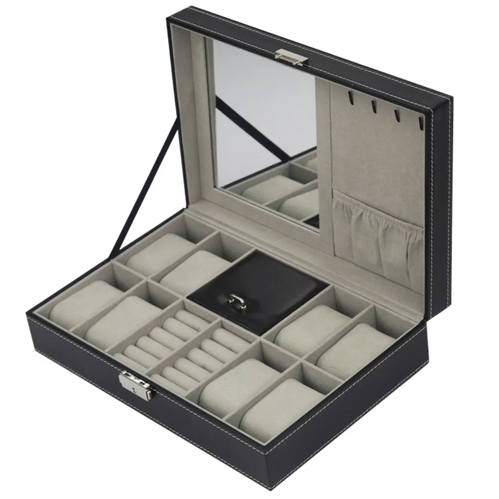 PU Leather Watch Box Jewelry Case Storage Box Organizer f Display Holder