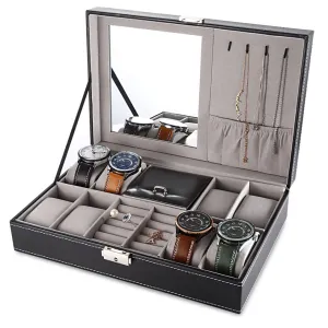 PU Leather Watch Box Jewelry Case Storage Box Organizer f Display Holder