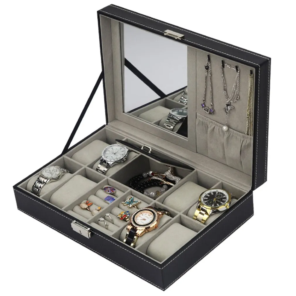 PU Leather Watch Box Jewelry Case Storage Box Organizer f Display Holder