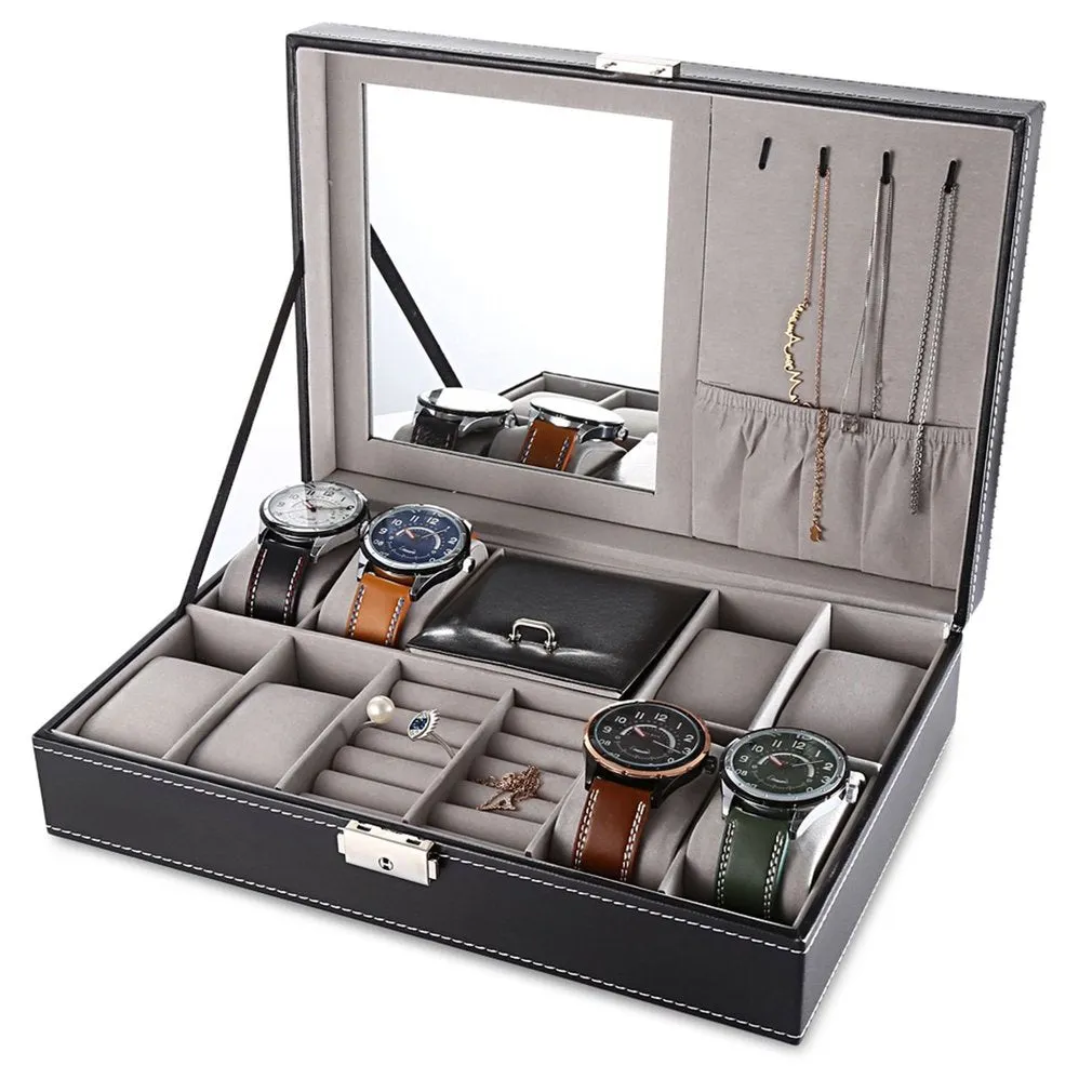 PU Leather Watch Box Jewelry Case Storage Box Organizer f Display Holder