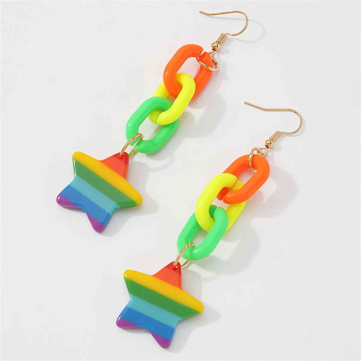 Rainbow Acrylic & 18K Gold-Plated Chain Star Drop Earrings