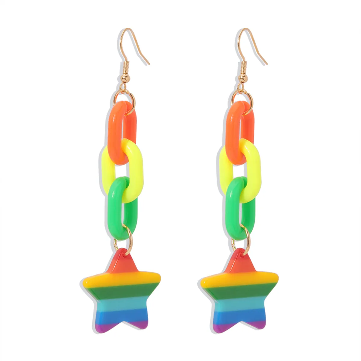 Rainbow Acrylic & 18K Gold-Plated Chain Star Drop Earrings