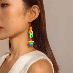 Rainbow Acrylic & 18K Gold-Plated Chain Star Drop Earrings