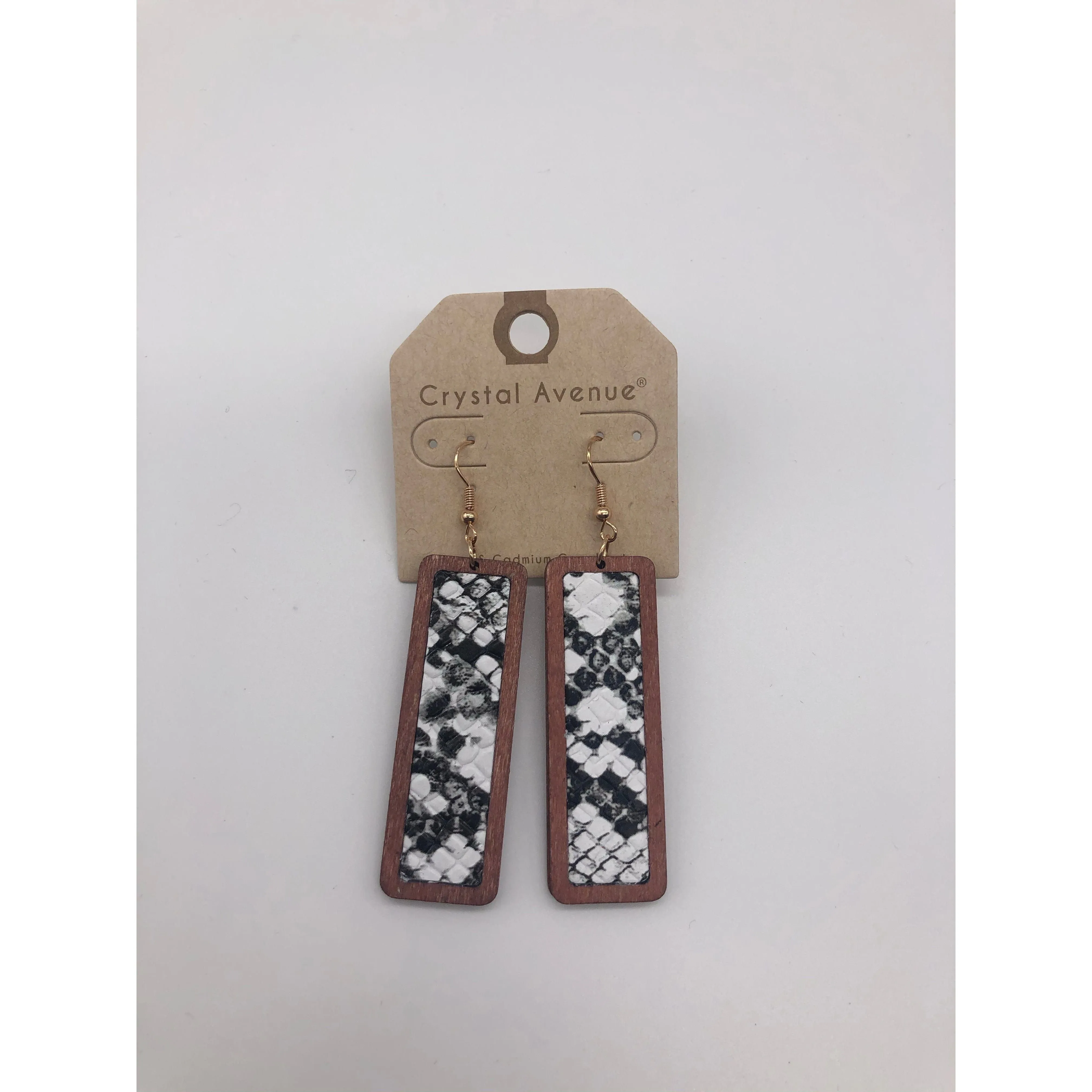 Rectangle leather & wood earrings