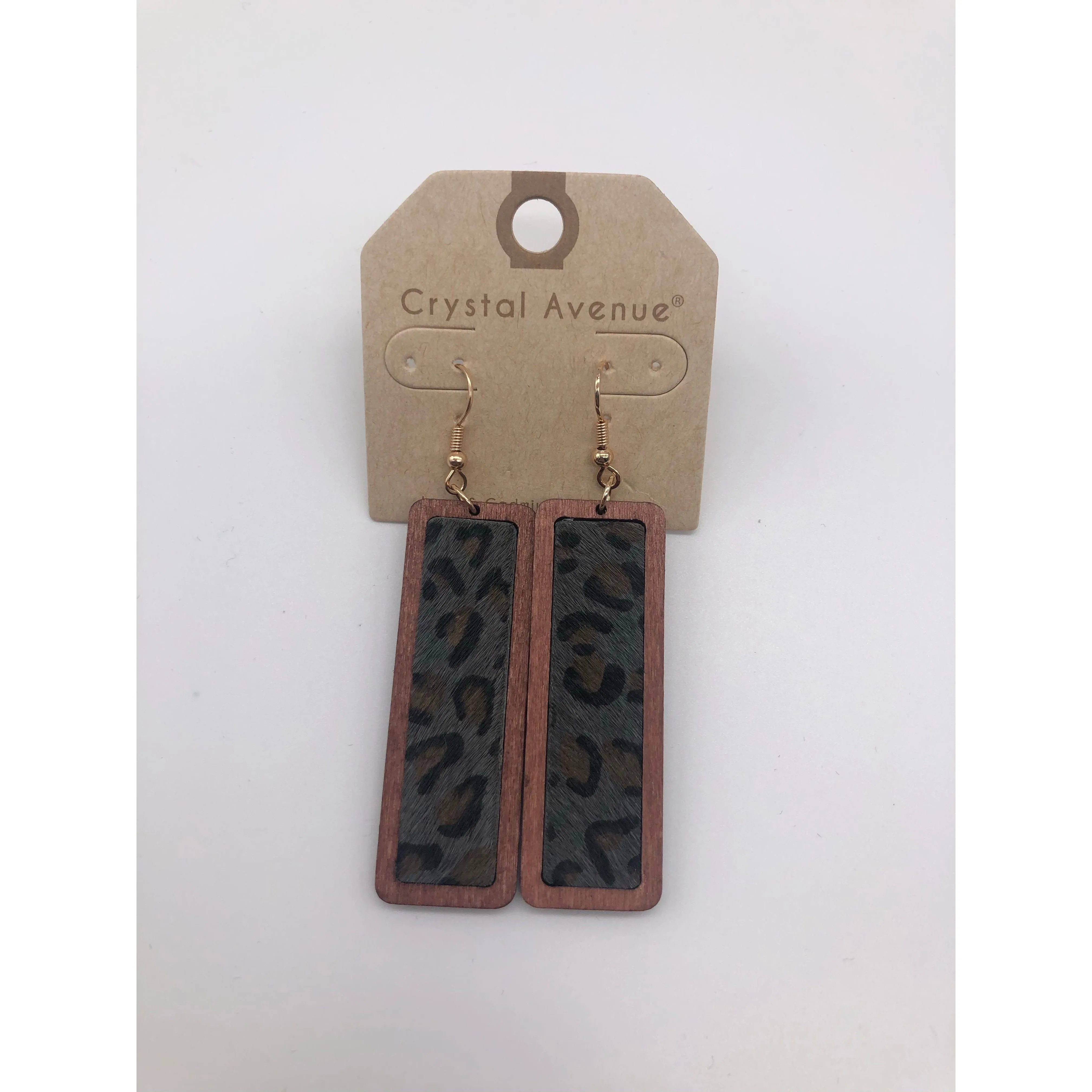 Rectangle leather & wood earrings