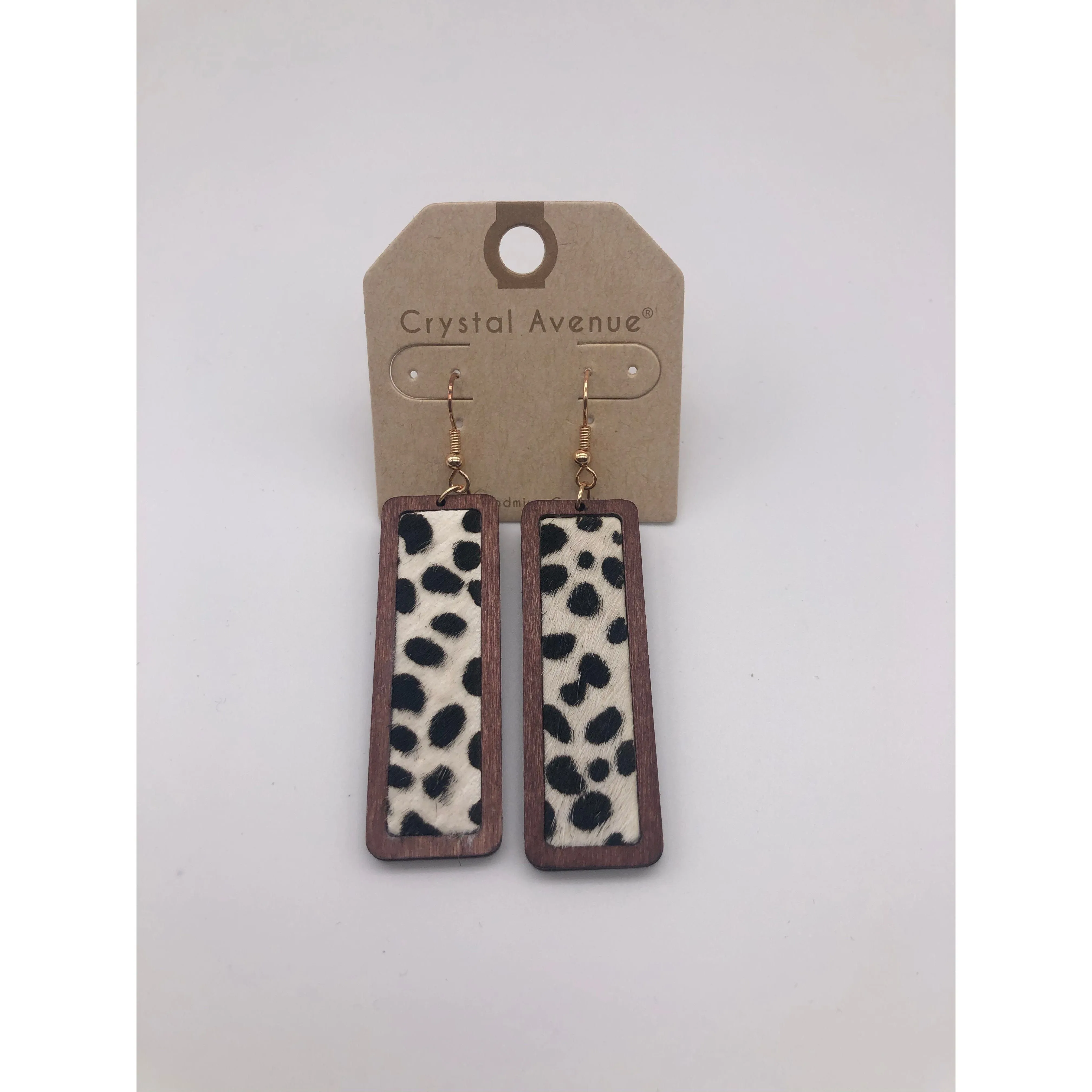 Rectangle leather & wood earrings