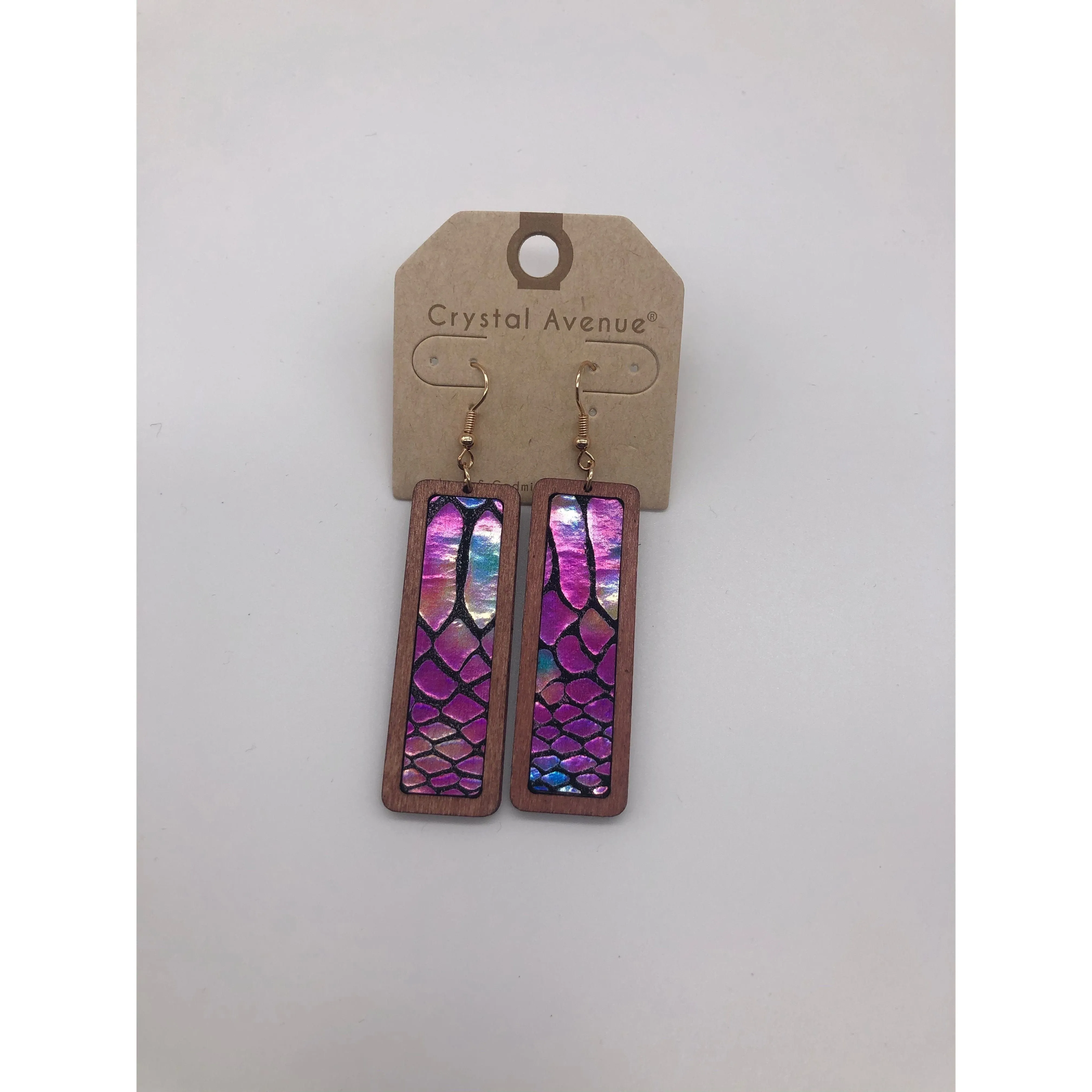Rectangle leather & wood earrings