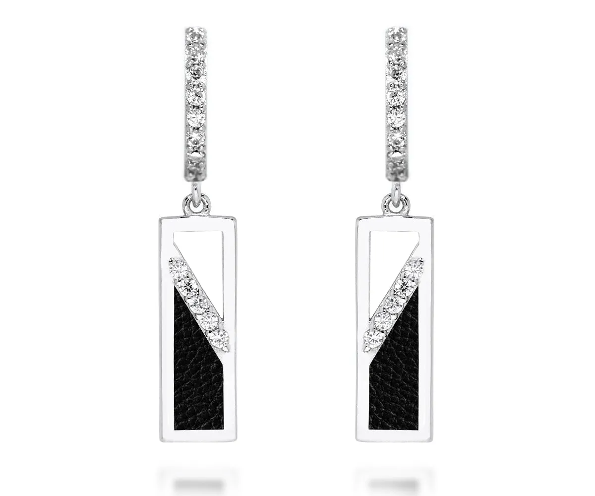 Rectangle Leather Inlay Earrings