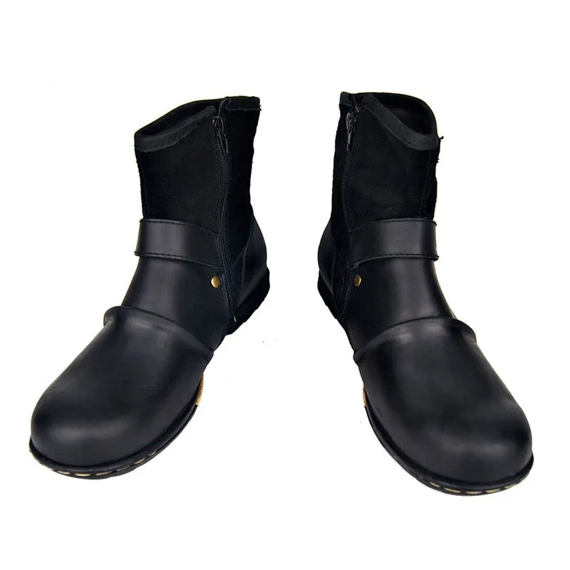 Retro genuine leather buckle strap wedge cowboy Boots handmade big toe knight embroidery cowhide Boots