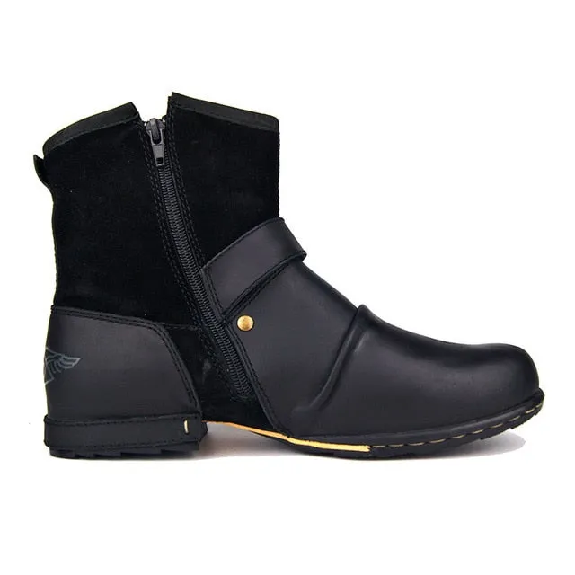 Retro genuine leather buckle strap wedge cowboy Boots handmade big toe knight embroidery cowhide Boots