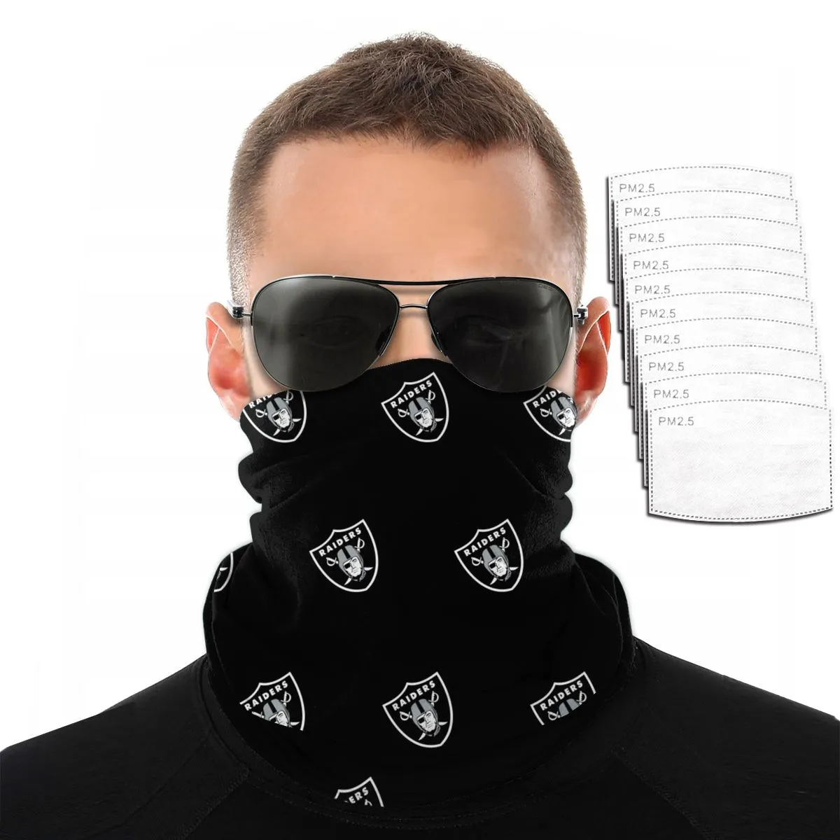 Reusble Mouth Cover Bandanas Oakland Raiders Variety Head Scarf Face Mask With PM 2.5 Filter