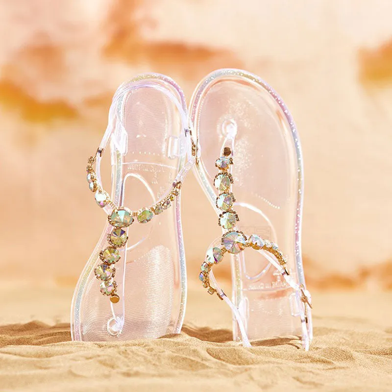 Rhinestone Colorful Studded Clear Perspex Flip Flops