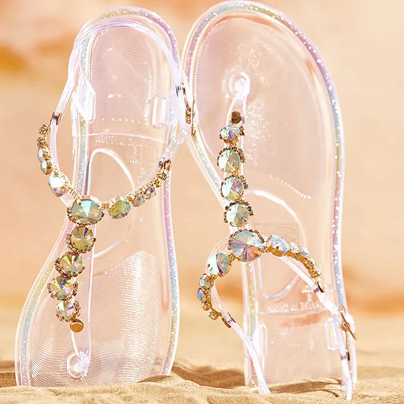 Rhinestone Colorful Studded Clear Perspex Flip Flops