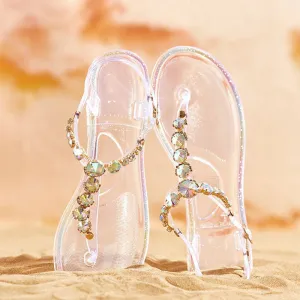 Rhinestone Colorful Studded Clear Perspex Flip Flops