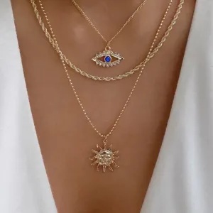 Rhinestone Eyes Sun Pattern Layered Necklace