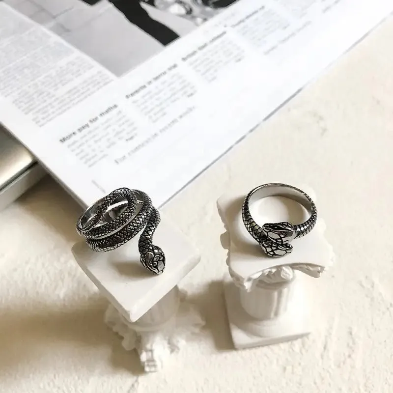 Ring Wrapping Snake Titanium Steel Ring - Unique Double Head Design