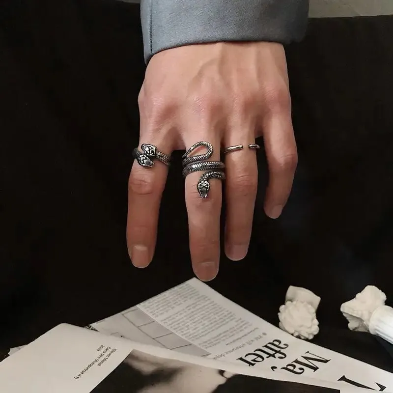 Ring Wrapping Snake Titanium Steel Ring - Unique Double Head Design