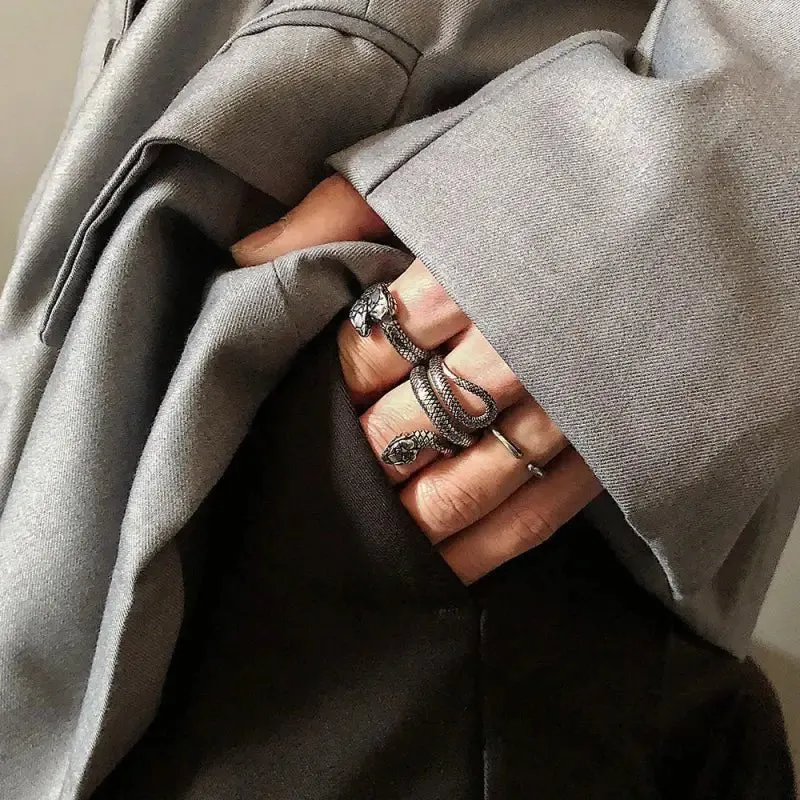 Ring Wrapping Snake Titanium Steel Ring - Unique Double Head Design