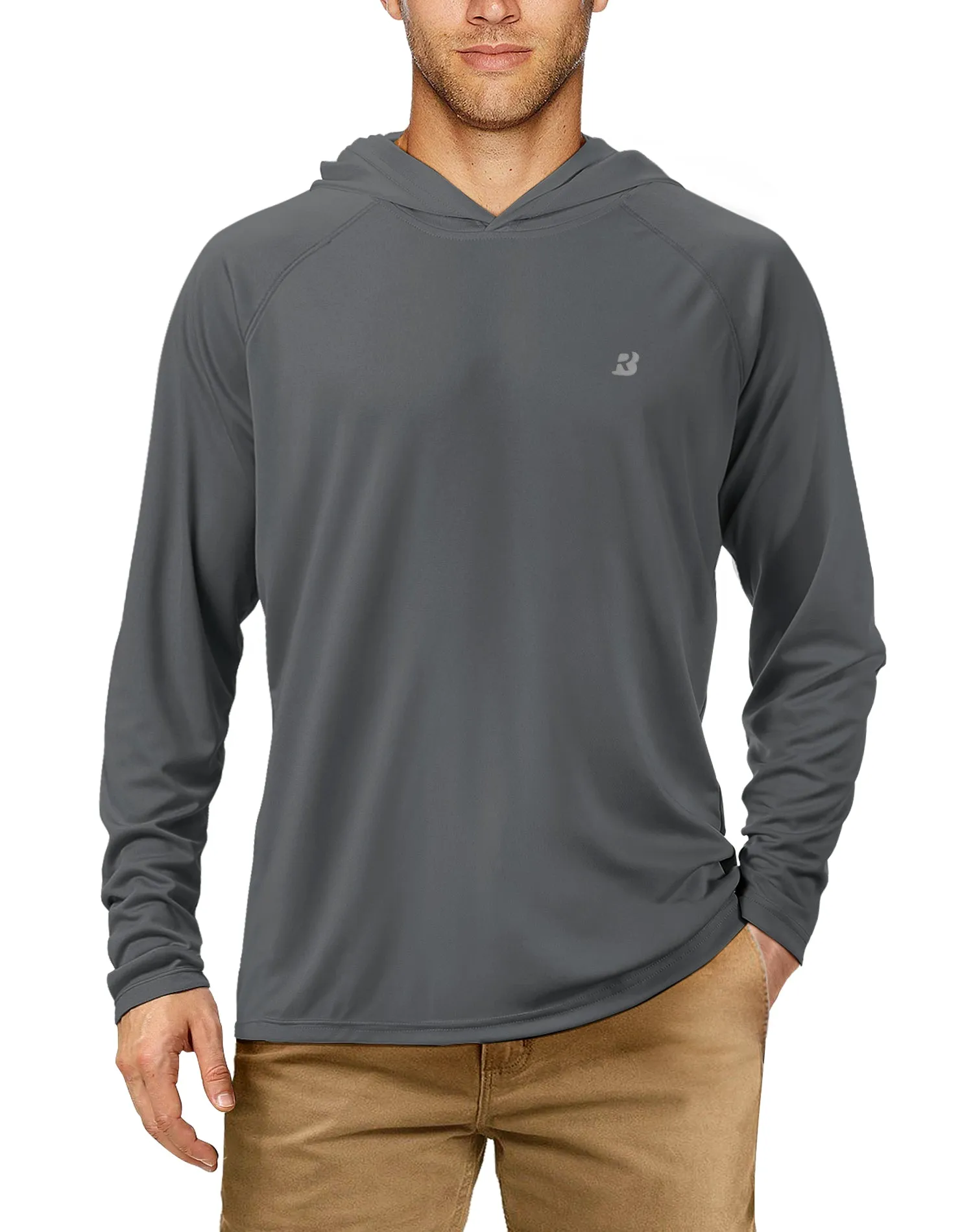 Roadbox Men's UPF 50  Sun Protection Long Sleeve Hoodie Shirt Outdoor UV Fishing Shirts for Workout, Running, Fishing, Hiking