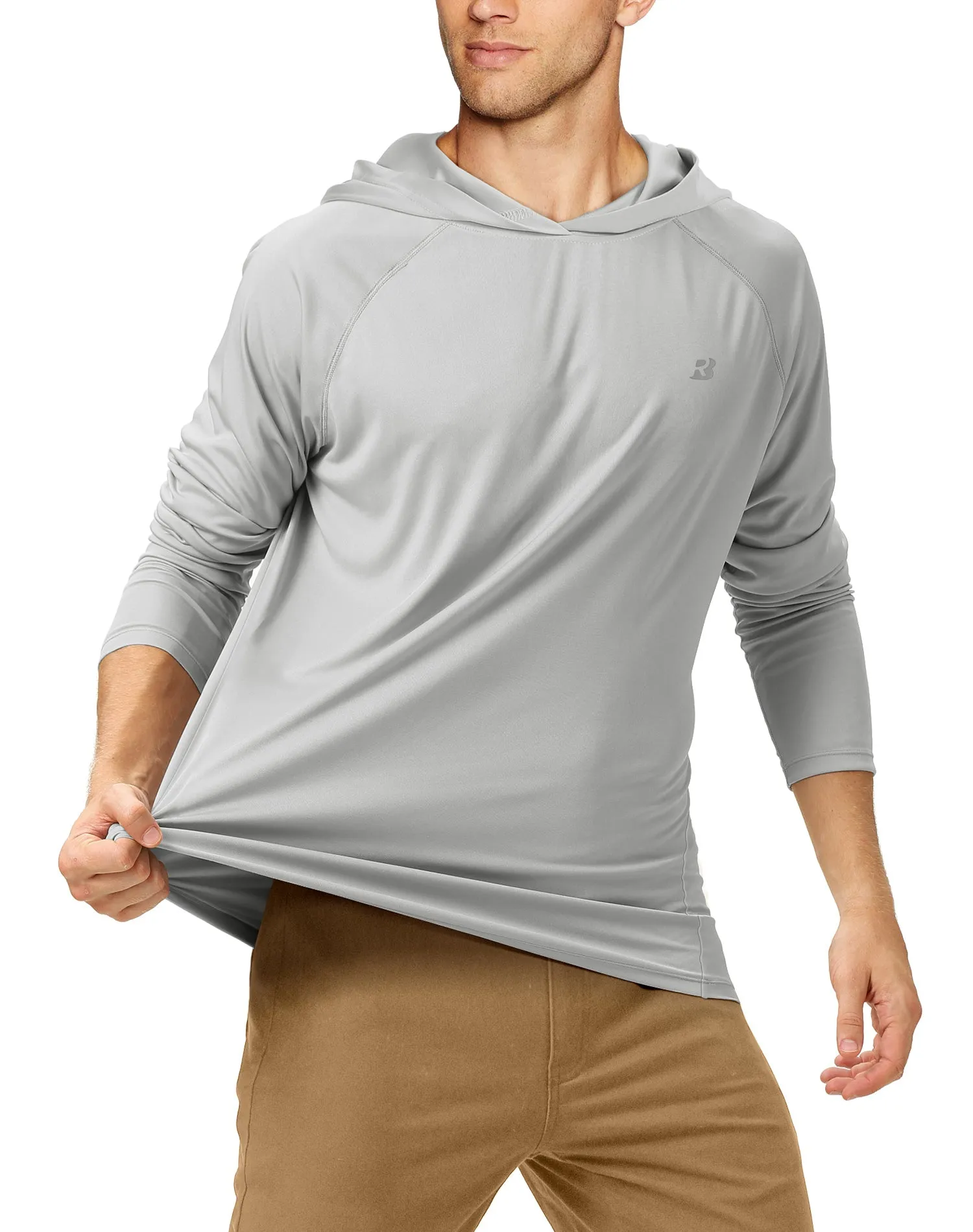 Roadbox Men's UPF 50  Sun Protection Long Sleeve Hoodie Shirt Outdoor UV Fishing Shirts for Workout, Running, Fishing, Hiking