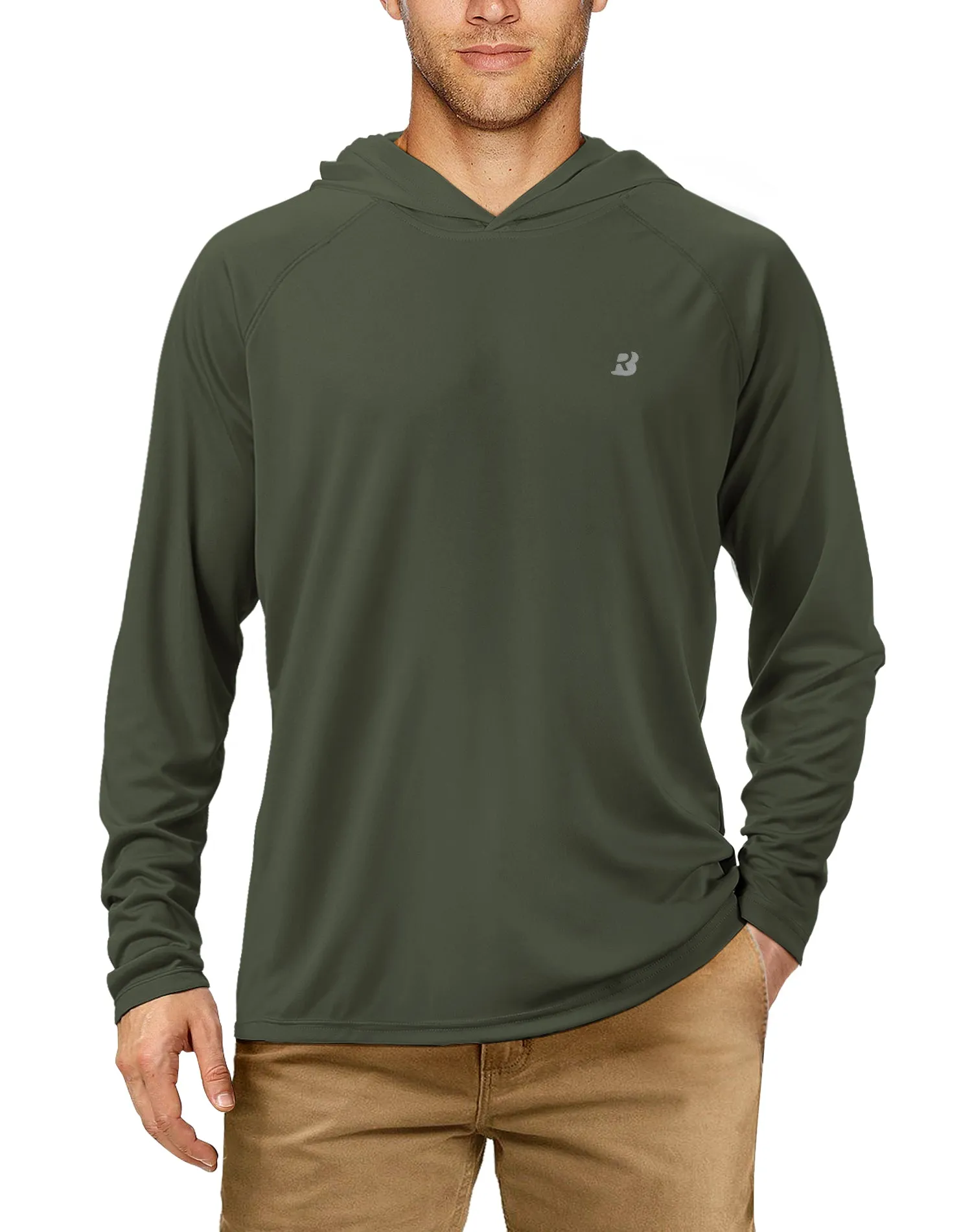 Roadbox Men's UPF 50  Sun Protection Long Sleeve Hoodie Shirt Outdoor UV Fishing Shirts for Workout, Running, Fishing, Hiking