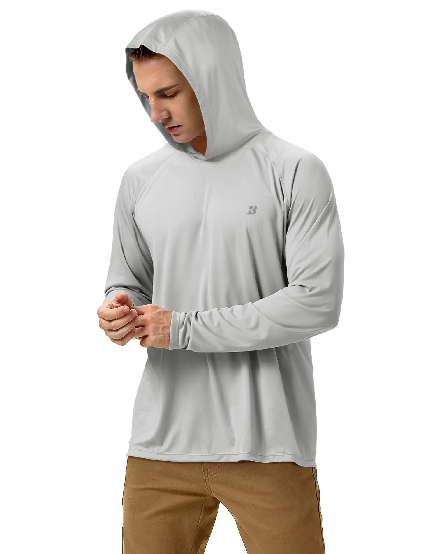 Roadbox Men's UPF 50  Sun Protection Long Sleeve Hoodie Shirt Outdoor UV Fishing Shirts for Workout, Running, Fishing, Hiking