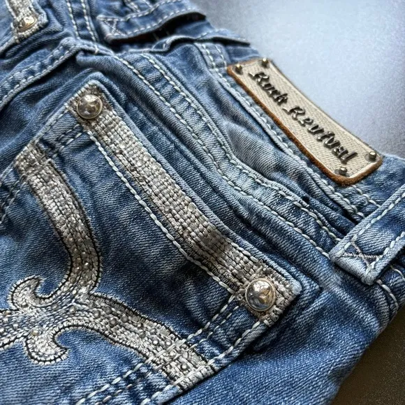 Rock Revival Blue Denim Women's Shorts sherry 28 embroidered buckle spsarkle