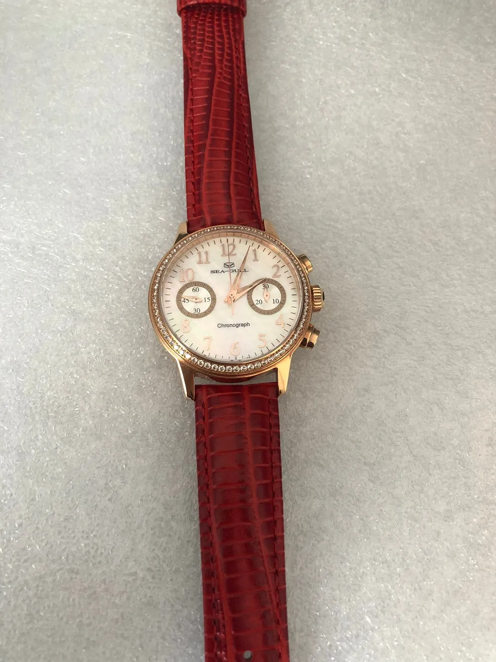 Seagull MOP Rhinestone Bezel Chronograph watch 719.754L