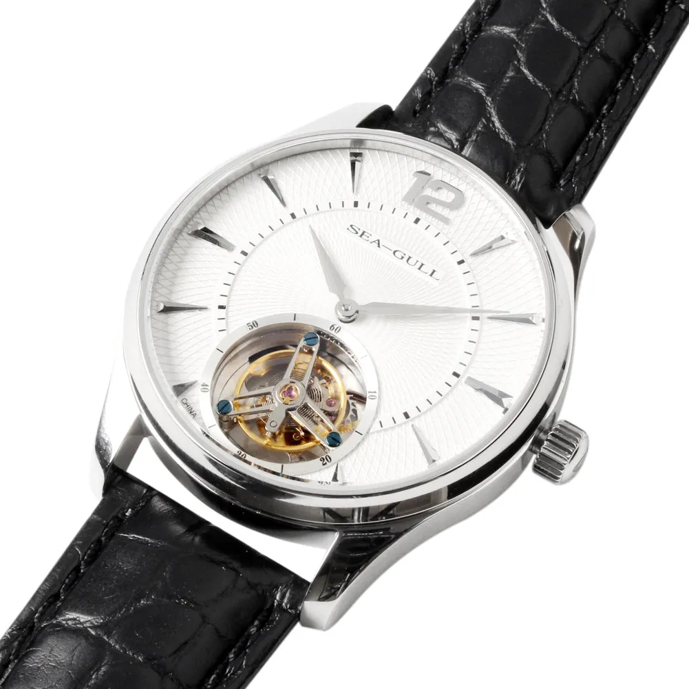 Seagull tourbillon watch mechanical manual wind alligator leather strap sapphire crystal 818.17.8810