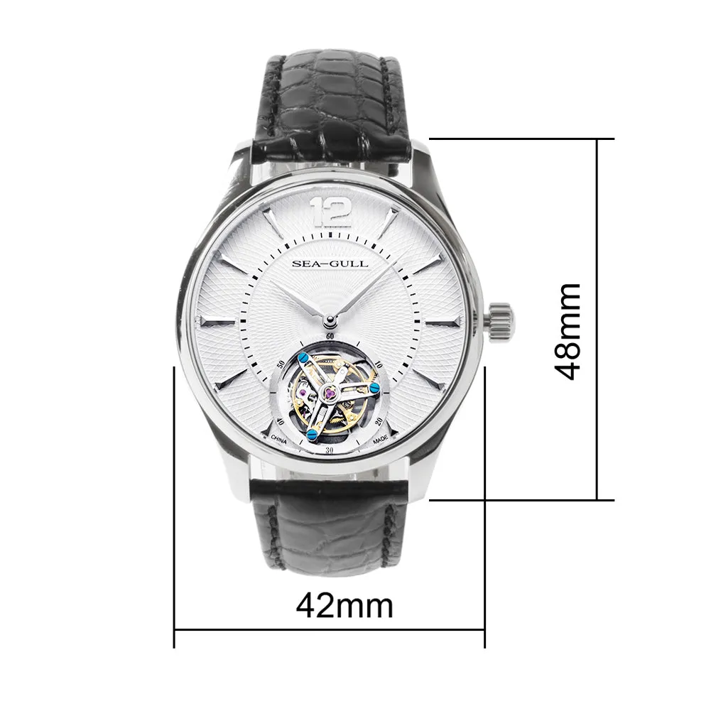 Seagull tourbillon watch mechanical manual wind alligator leather strap sapphire crystal 818.17.8810