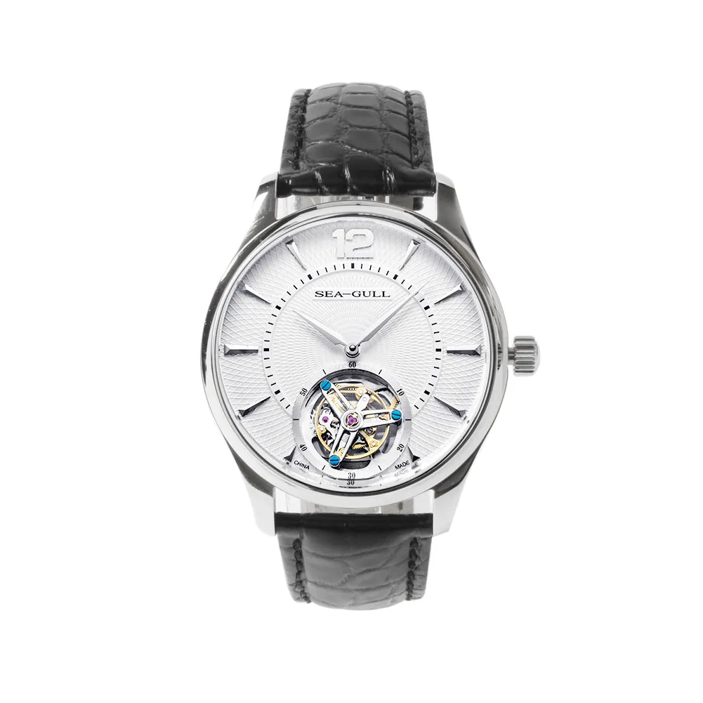 Seagull tourbillon watch mechanical manual wind alligator leather strap sapphire crystal 818.17.8810