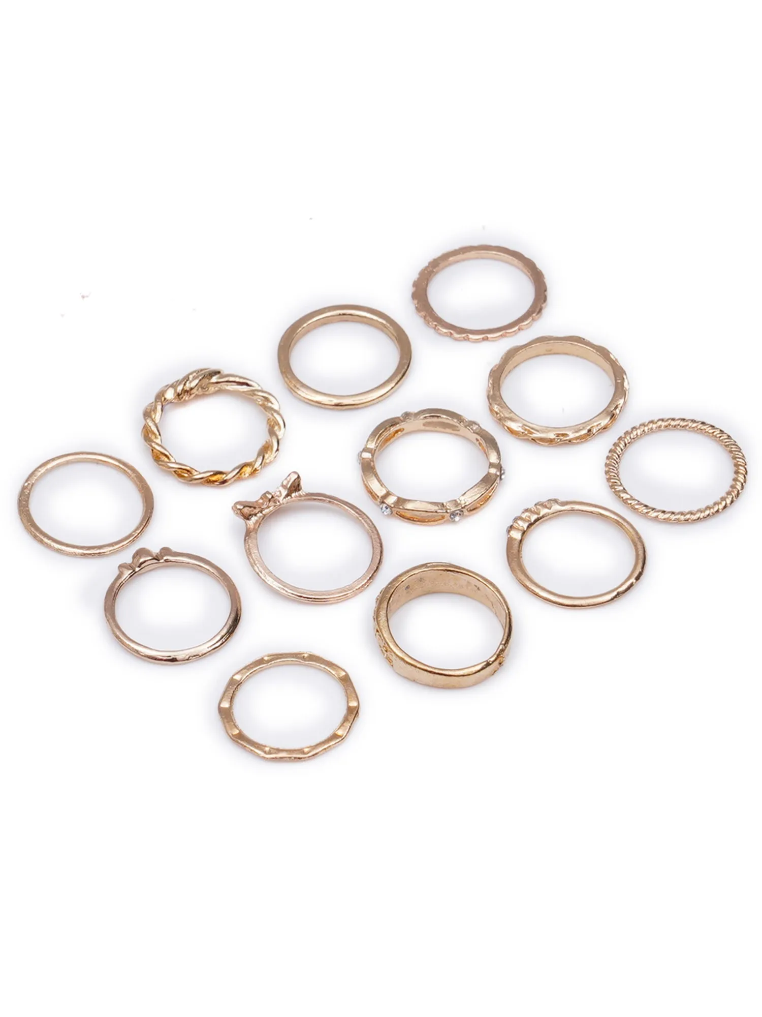 Set of 12 Gold Plated Bohemian Midi Ring for Women