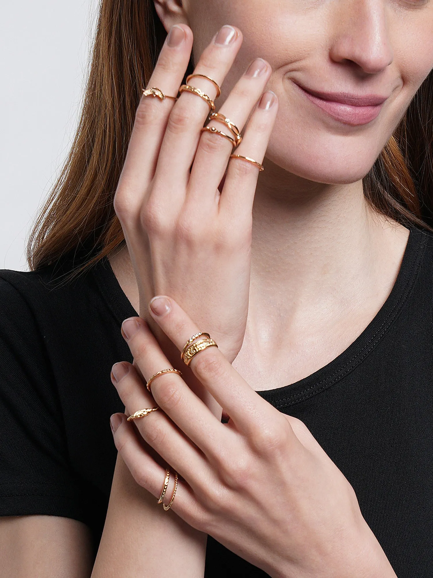 Set of 12 Gold Plated Bohemian Midi Ring for Women