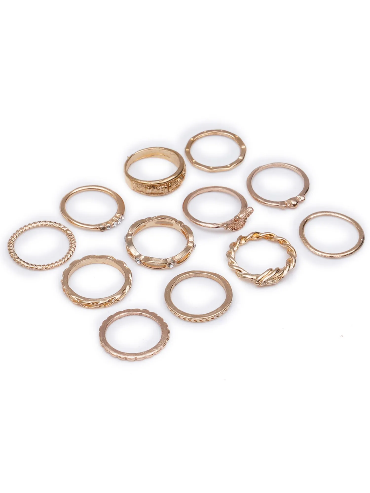 Set of 12 Gold Plated Bohemian Midi Ring for Women