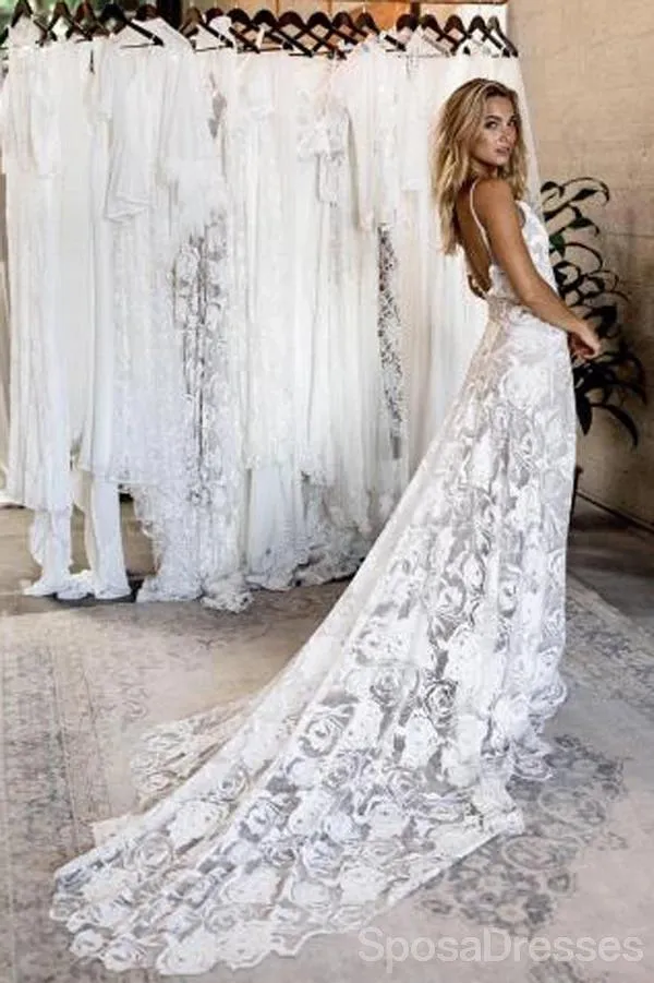 Sexy Backless Lace Mermaid Wedding Dresses Online, Cheap Unique Bridal Dresses, WD589