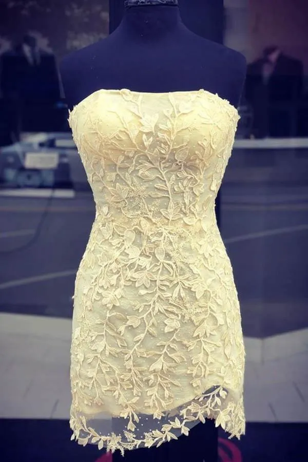 Sexy Strapless Tight Red Lace Short Prom Dress Homecoming Dress HD0111