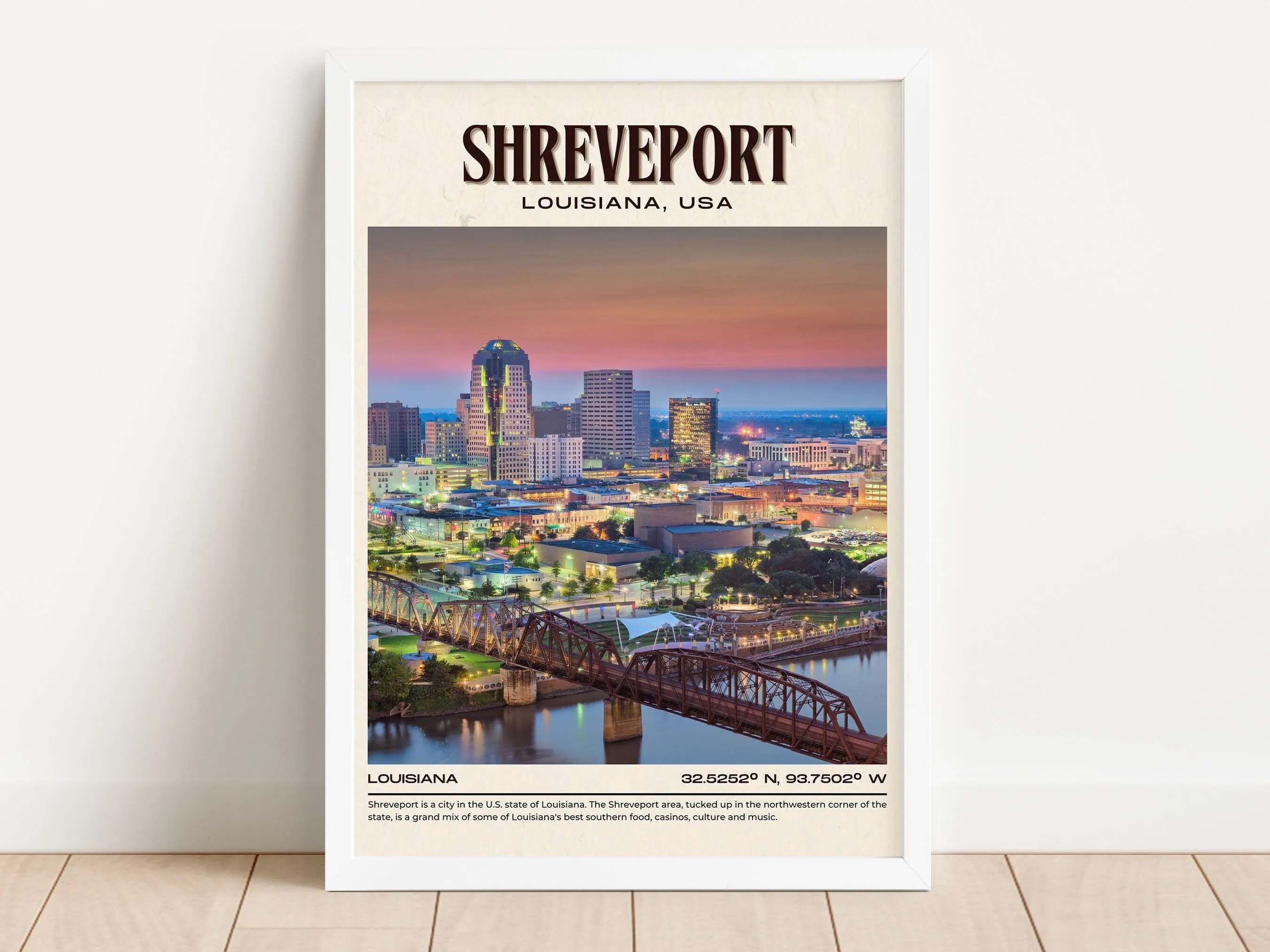 Shreveport Vintage Wall Art, Louisiana, USA