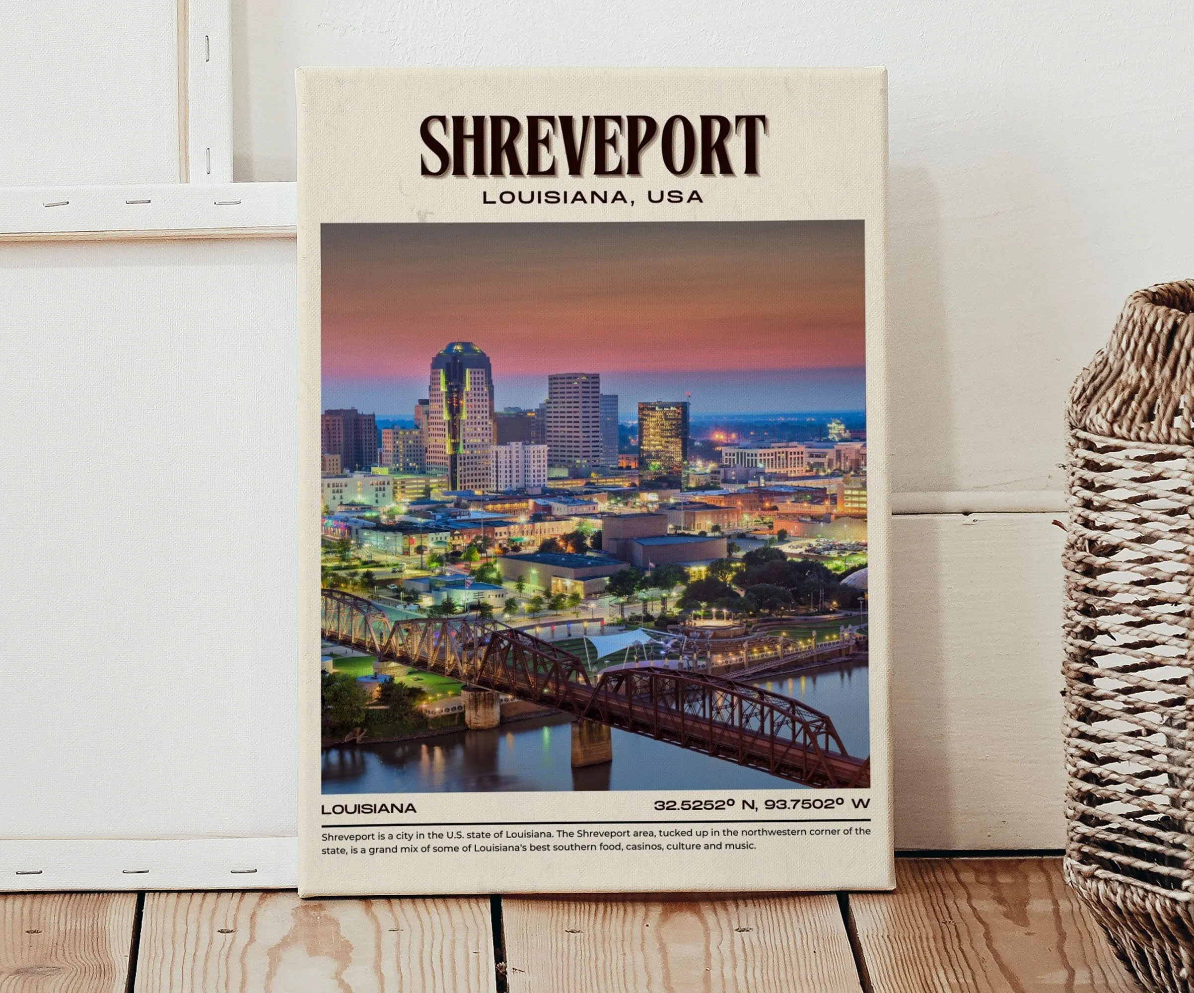 Shreveport Vintage Wall Art, Louisiana, USA