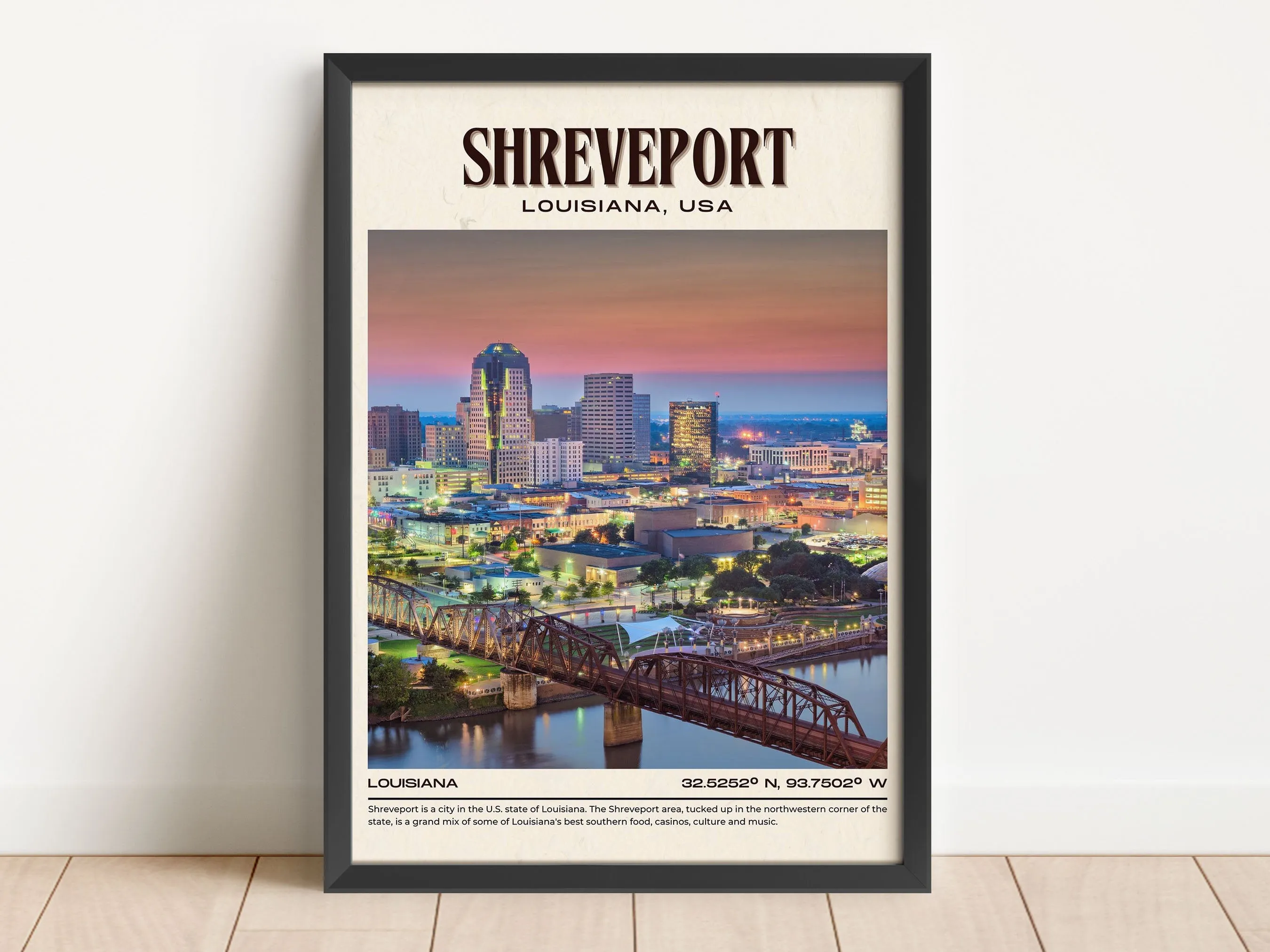Shreveport Vintage Wall Art, Louisiana, USA