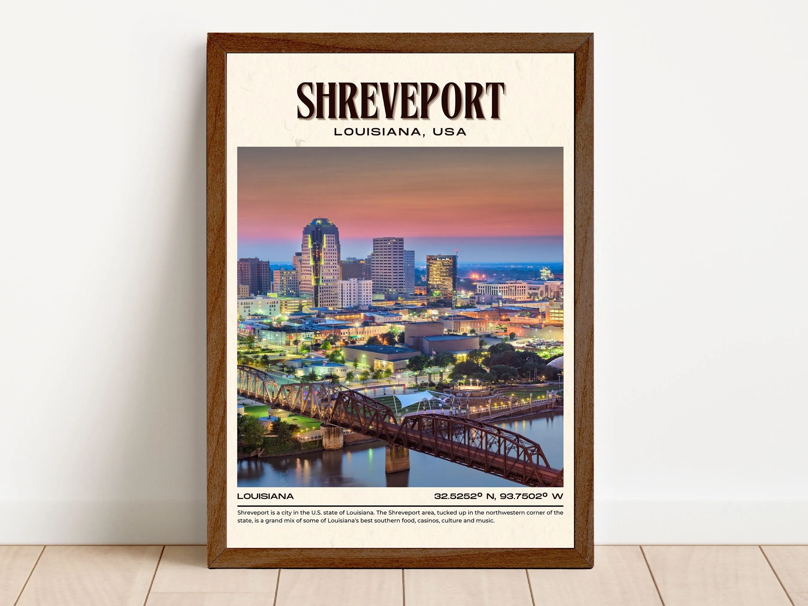 Shreveport Vintage Wall Art, Louisiana, USA