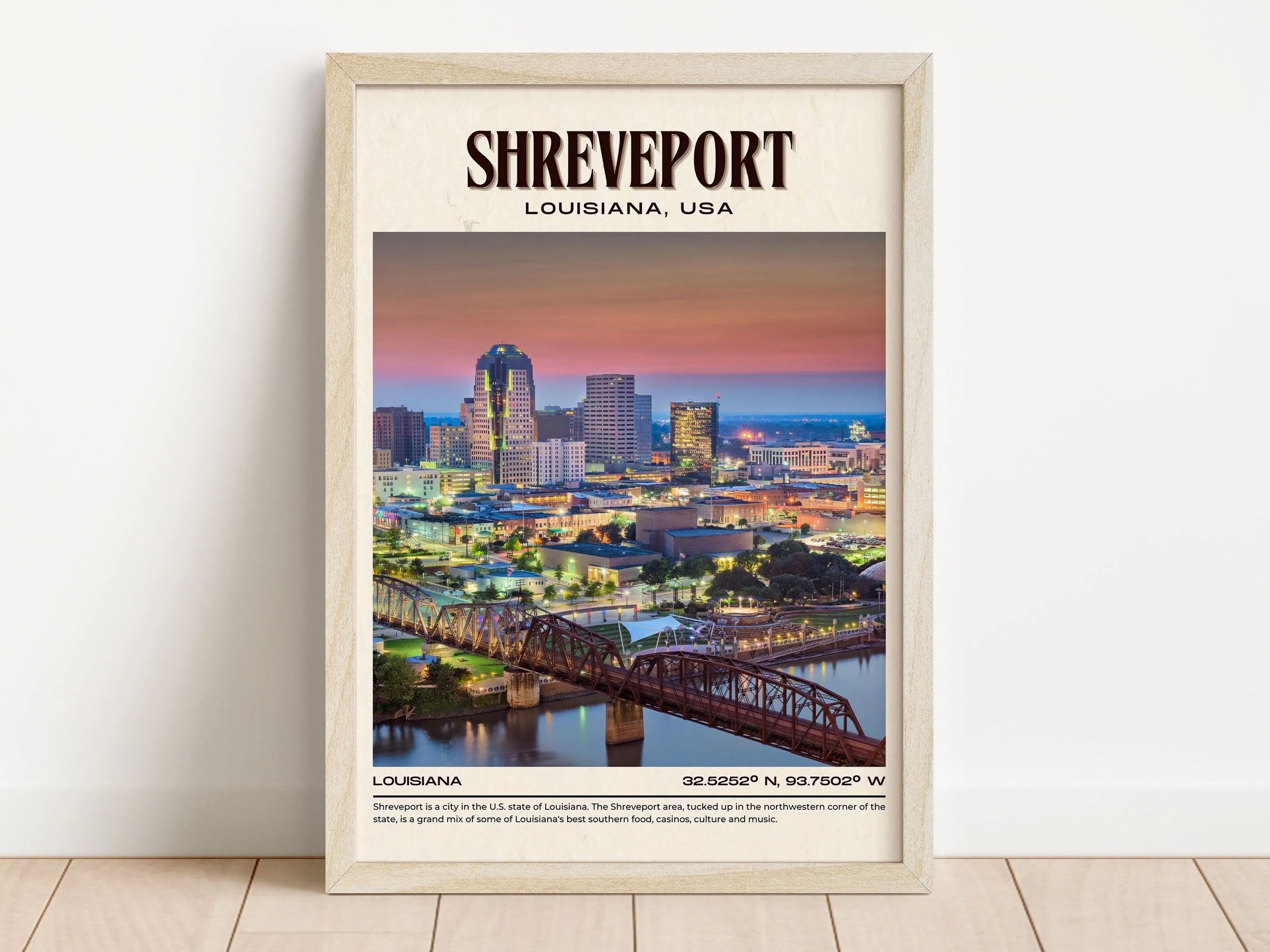 Shreveport Vintage Wall Art, Louisiana, USA