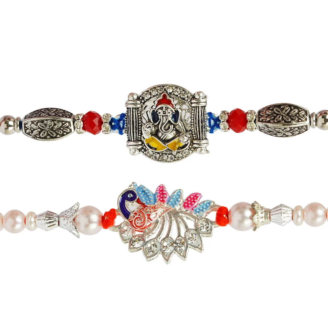 Shri Ganesh & Peacock Rakhi Set of 2