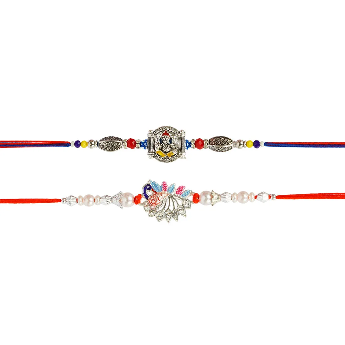 Shri Ganesh & Peacock Rakhi Set of 2