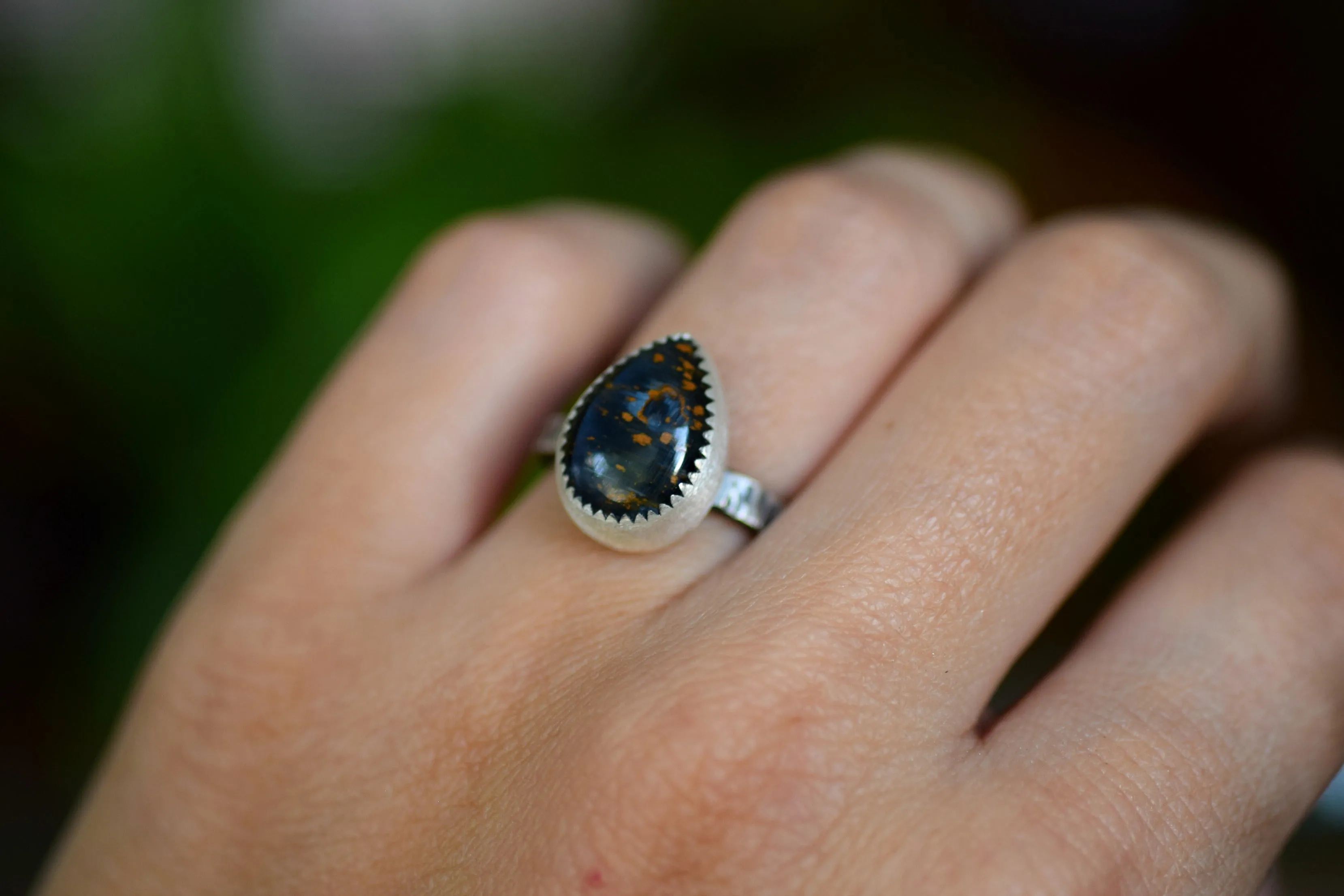 Silver Stacking Ring - Blue Pietersite - Blue Stone Ring - Fall Fashion - Autumn Fashion - Sterling Silver